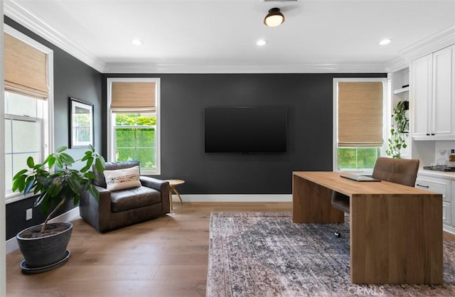 31 Harcourt, Newport Coast, CA 92657 - office with healthy amount of natural light, wood finished floors, crown molding, recessed lighting, and baseboards
