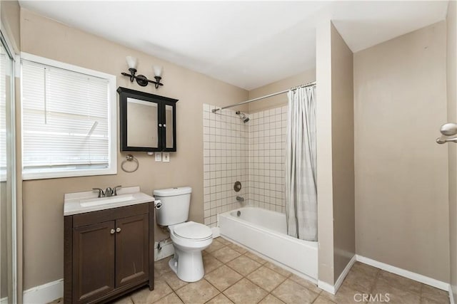 9861 E Lemon Ave, Arcadia, CA 91007 - bathroom with vanity, toilet, shower / tub combo, tile patterned floors, and baseboards