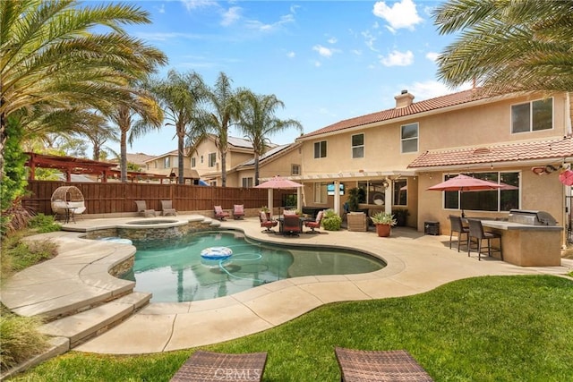 20727 Stony Brook Cir, Riverside, CA 92508 - view of pool featuring a fenced backyard, a pool with connected hot tub, and a patio