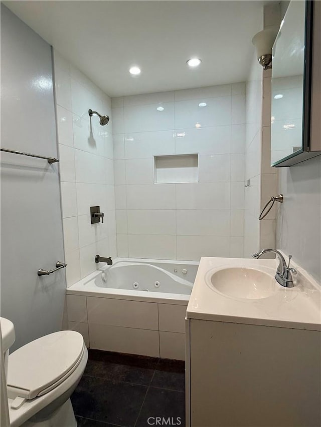 5472 3rd Ave, Los Angeles, CA 90043 - full bath with toilet, a combined bath / shower with jetted tub, vanity, and recessed lighting