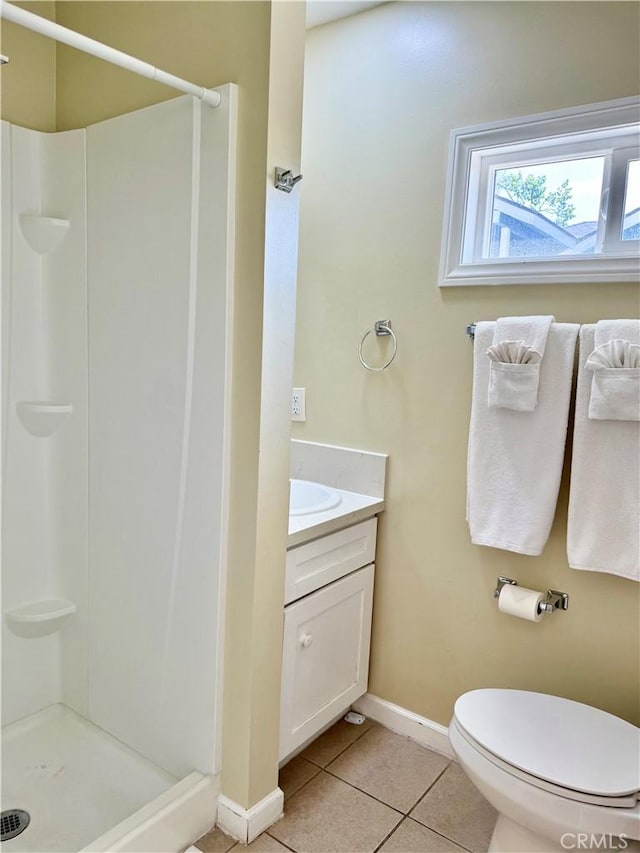 5472 3rd Ave, Los Angeles, CA 90043 - full bathroom with a shower stall, baseboards, tile patterned flooring, vanity, and toilet