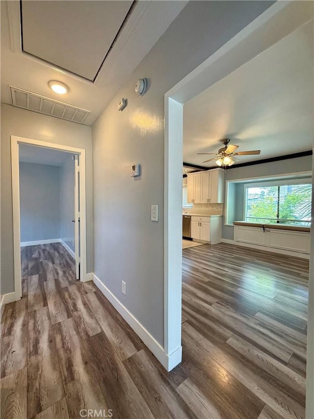 5472 3rd Ave, Los Angeles, CA 90043 - hall with dark wood finished floors, attic access, and baseboards