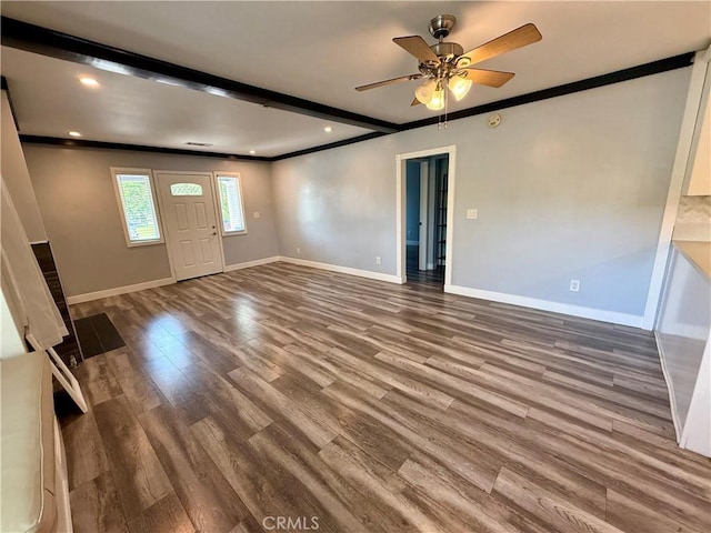 5472 3rd Ave, Los Angeles, CA 90043 - foyer with baseboards, wood finished floors, ceiling fan, recessed lighting, and crown molding