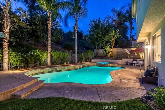 25815 Forsythe Way, Stevenson Ranch, CA 91381 - view of swimming pool with a fenced backyard, a patio, and a pool with connected hot tub