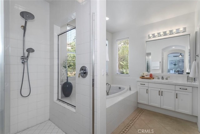 25815 Forsythe Way, Stevenson Ranch, CA 91381 - full bath with tile patterned flooring, a stall shower, a bath, and vanity