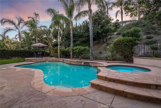 25815 Forsythe Way, Stevenson Ranch, CA 91381 - view of swimming pool with a patio area, a fenced backyard, and an in-ground hot tub