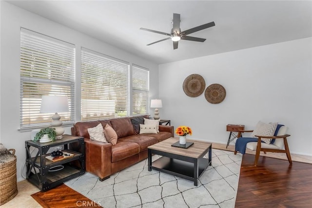 25815 Forsythe Way, Stevenson Ranch, CA 91381 - living area featuring ceiling fan, light wood-style flooring, and baseboards
