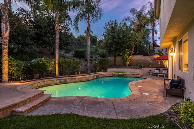25815 Forsythe Way, Stevenson Ranch, CA 91381 - view of swimming pool with a fenced backyard, a patio area, and a pool with connected hot tub