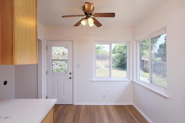 5020 Carolyn Way, Glendale, CA 91214 - doorway with plenty of natural light, baseboards, wood finished floors, and ceiling fan