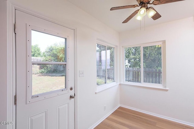 5020 Carolyn Way, Glendale, CA 91214 - entryway with light wood-style flooring, baseboards, healthy amount of natural light, and a ceiling fan
