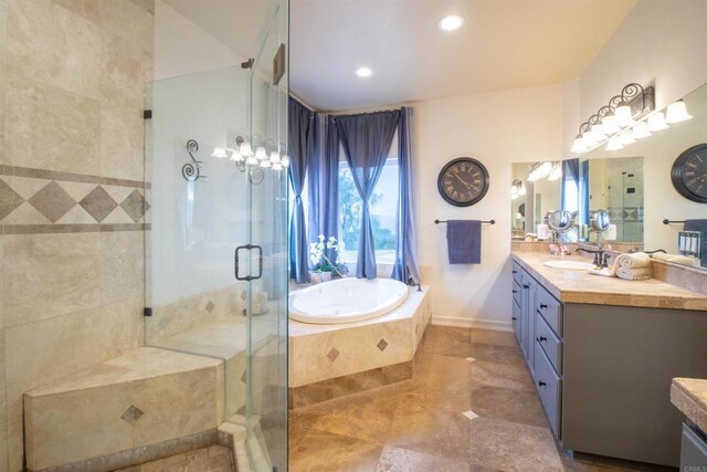 11606 Mesa Verde Dr, Valley Center, CA 92082 - full bath featuring vanity, a shower stall, a bath, and recessed lighting