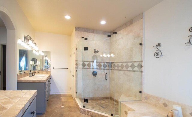 11606 Mesa Verde Dr, Valley Center, CA 92082 - full bath with vanity, a shower stall, and recessed lighting
