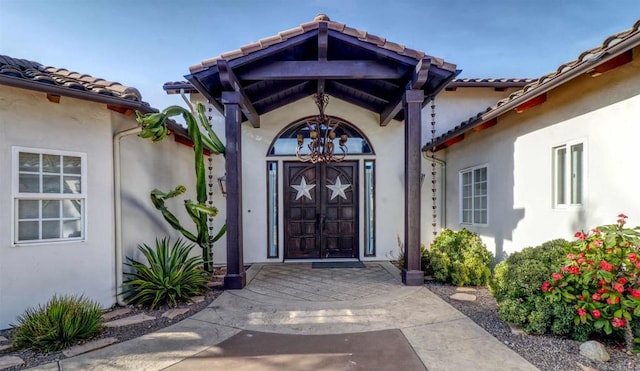 11606 Mesa Verde Dr, Valley Center, CA 92082 - property entrance featuring stucco siding and a tile roof