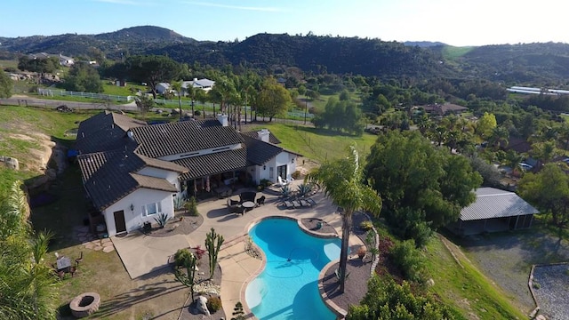 11606 Mesa Verde Dr, Valley Center, CA 92082 - view from above of property featuring a pool area and a mountain backdrop