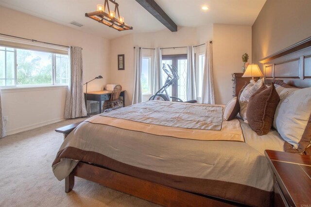 11606 Mesa Verde Dr, Valley Center, CA 92082 - carpeted bedroom with multiple windows, baseboards, and beam ceiling