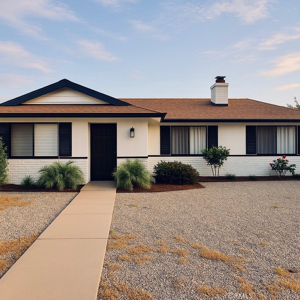 405 Ruby Ave, Hemet, CA 92543 - single story home featuring a chimney, brick siding, and a shingled roof