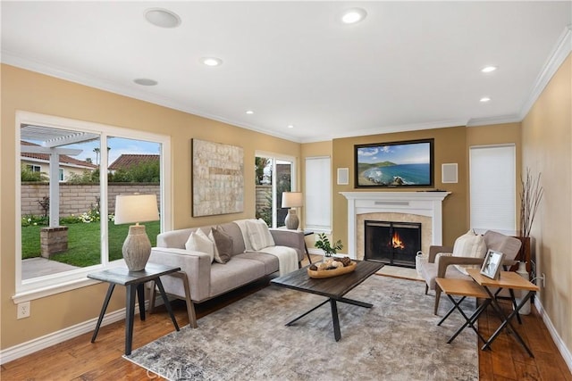 29162 Bobolink Dr, Laguna Niguel, CA 92677 - living area featuring wood finished floors, plenty of natural light, baseboards, ornamental molding, and recessed lighting