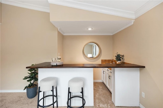 29162 Bobolink Dr, Laguna Niguel, CA 92677 - bar featuring light carpet, ornamental molding, baseboards, recessed lighting, and a sink