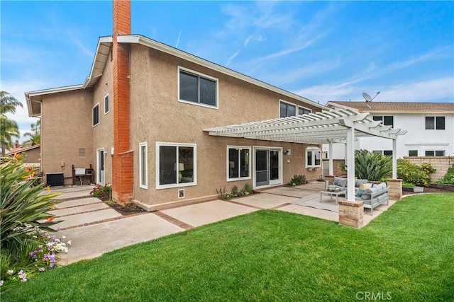 29162 Bobolink Dr, Laguna Niguel, CA 92677 - back of property featuring a pergola, stucco siding, central AC, a patio, and a lawn