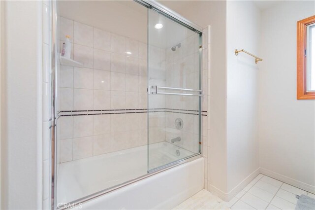 1855 Turnbull Canyon Rd, Hacienda Heights, CA 91745 - bathroom featuring combined bath / shower with glass door, tile patterned floors, and baseboards