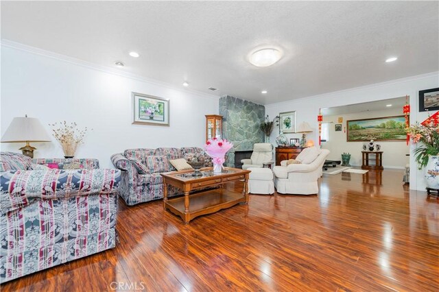 1855 Turnbull Canyon Rd, Hacienda Heights, CA 91745 - living room with wood finished floors, ornamental molding, and recessed lighting