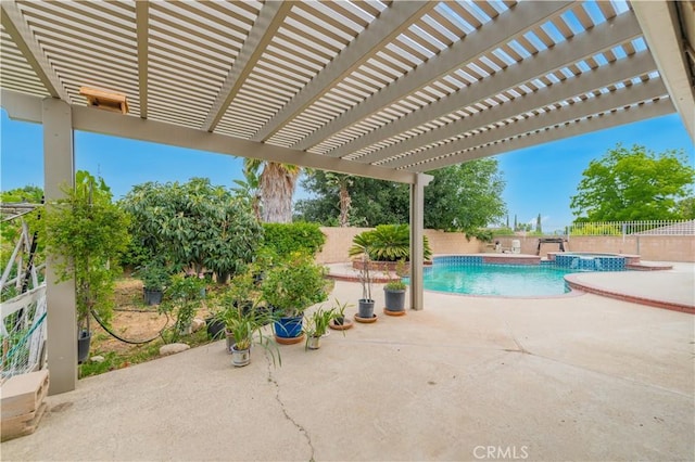 1855 Turnbull Canyon Rd, Hacienda Heights, CA 91745 - view of swimming pool with a fenced backyard, a patio, a pergola, and a pool with connected hot tub