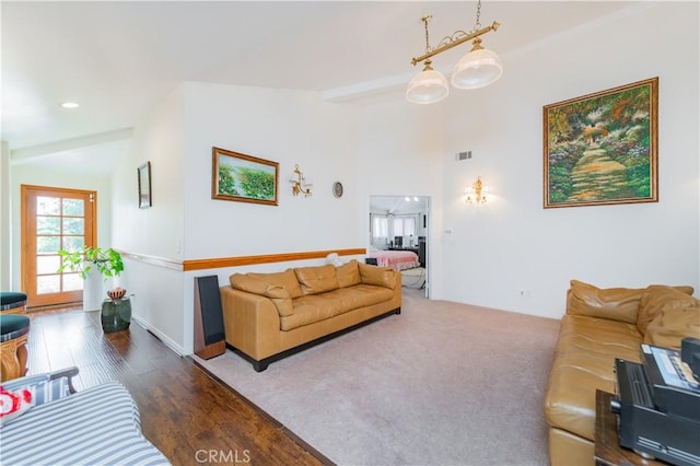 1855 Turnbull Canyon Rd, Hacienda Heights, CA 91745 - living room featuring wood finished floors and vaulted ceiling