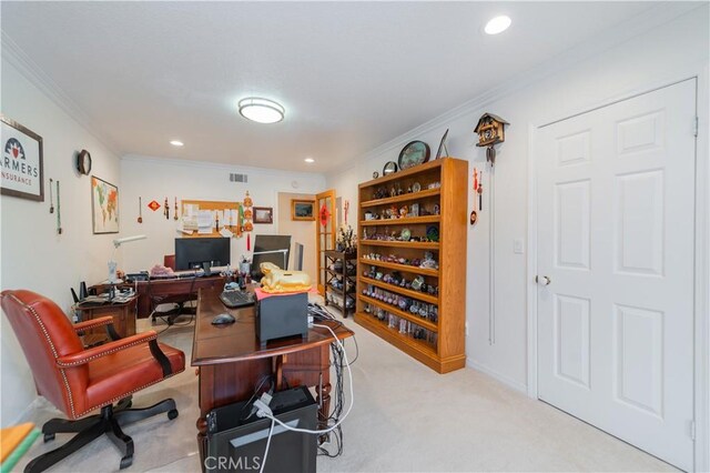 1855 Turnbull Canyon Rd, Hacienda Heights, CA 91745 - office space with ornamental molding, light carpet, and recessed lighting