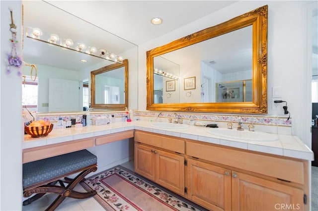 1855 Turnbull Canyon Rd, Hacienda Heights, CA 91745 - bathroom featuring double vanity and an enclosed shower