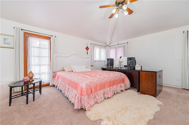1855 Turnbull Canyon Rd, Hacienda Heights, CA 91745 - bedroom with light carpet, vaulted ceiling, ceiling fan, and a desk