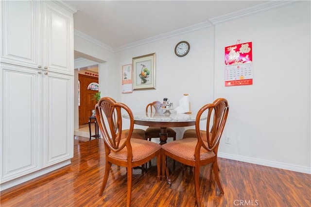 1855 Turnbull Canyon Rd, Hacienda Heights, CA 91745 - dining room with baseboards, dark wood-style flooring, and ornamental molding