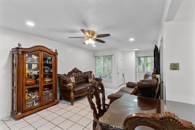12912 Lariat Ln, Norwalk, CA 90650 - dining space featuring ceiling fan, light tile patterned floors, and recessed lighting