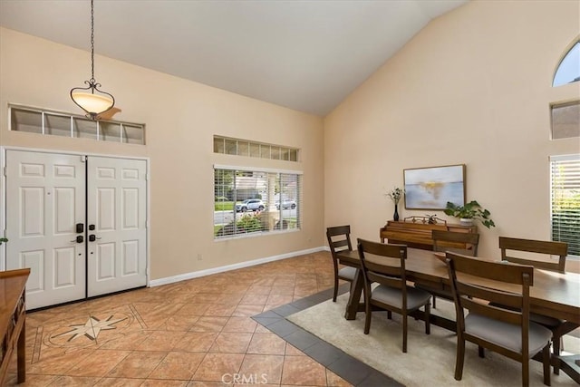 32091 Camino Nunez, Temecula, CA 92592 - foyer featuring high vaulted ceiling, light tile patterned floors, and baseboards