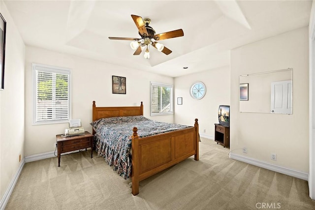 1526 S 2nd Ave, Arcadia, CA 91006 - bedroom featuring light carpet, multiple windows, a raised ceiling, and ceiling fan