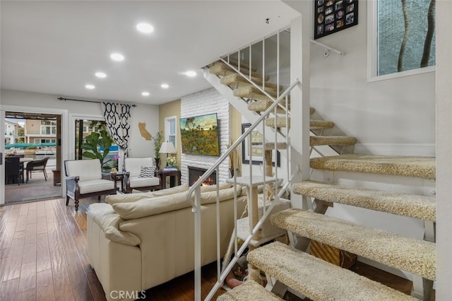 21778 Tahoe Ln, Lake Forest, CA 92630 - living area with stairway, recessed lighting, and wood-type flooring