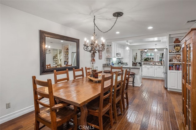 21778 Tahoe Ln, Lake Forest, CA 92630 - dining space with dark wood-style flooring, a chandelier, recessed lighting, and baseboards
