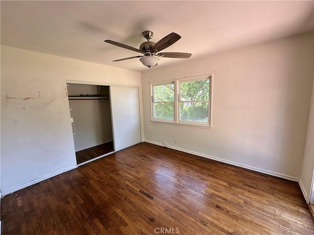 14655 Morrison St, Sherman Oaks, CA 91403 - unfurnished bedroom with hardwood / wood-style floors, a closet, and a ceiling fan