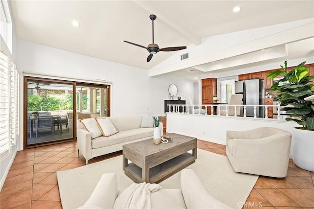 925 Calle Hermosa, San Dimas, CA 91773 - living room featuring light tile patterned floors, ceiling fan, and recessed lighting