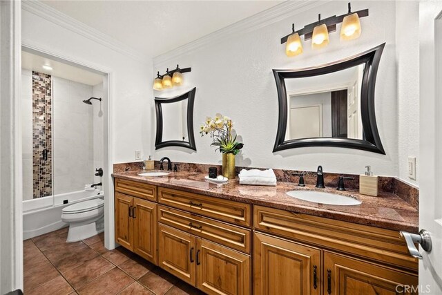925 Calle Hermosa, San Dimas, CA 91773 - full bath with double vanity, shower / bath combination, crown molding, and tile patterned flooring