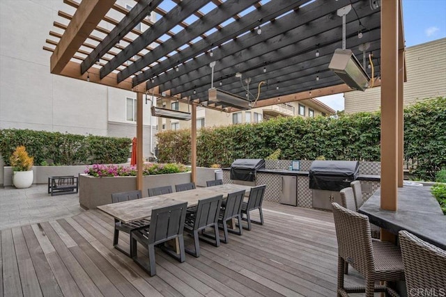 3285 5th Ave, San Diego, CA 92103 - wooden deck featuring outdoor dining area and a pergola