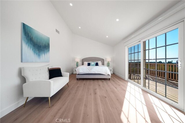 27591 Cenajo, Mission Viejo, CA 92691 - bedroom with lofted ceiling, wood finished floors, baseboards, recessed lighting, and access to outside