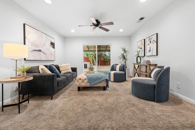 1409 Taft St, Escondido, CA 92026 - carpeted living area featuring recessed lighting, a ceiling fan, and baseboards
