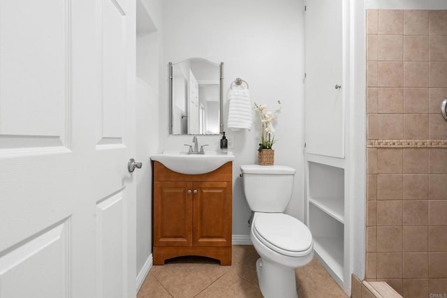 1409 Taft St, Escondido, CA 92026 - full bath with vanity, toilet, tile patterned floors, a tile shower, and baseboards