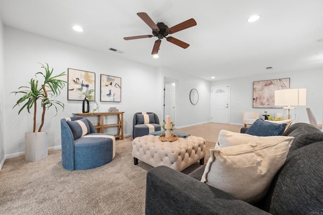 1409 Taft St, Escondido, CA 92026 - living area with recessed lighting, a ceiling fan, baseboards, and light carpet