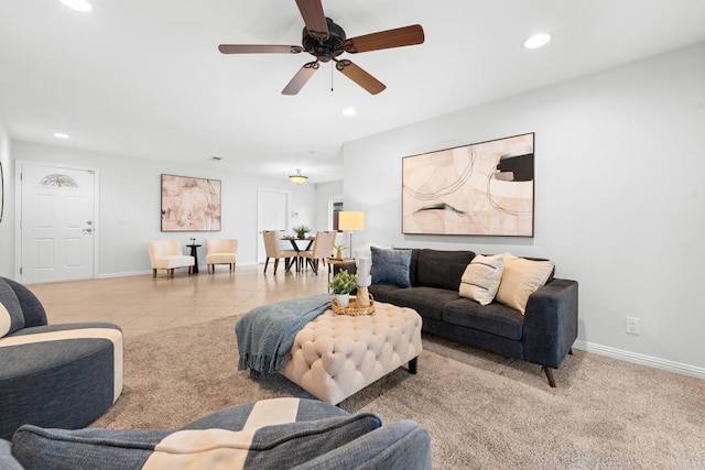 1409 Taft St, Escondido, CA 92026 - living room with recessed lighting, baseboards, ceiling fan, and tile patterned floors