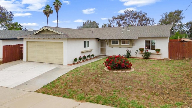 1409 Taft St, Escondido, CA 92026 - ranch-style home with a garage, concrete driveway, stucco siding, and roof with shingles