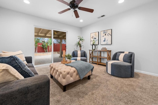 1409 Taft St, Escondido, CA 92026 - carpeted living area with recessed lighting, ceiling fan, and baseboards