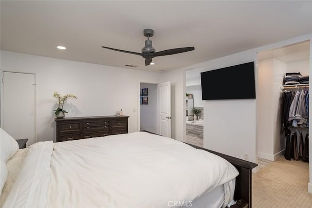 1792 Kenwood Pl, Costa Mesa, CA 92627 - bedroom featuring recessed lighting, a closet, a spacious closet, a ceiling fan, and light carpet
