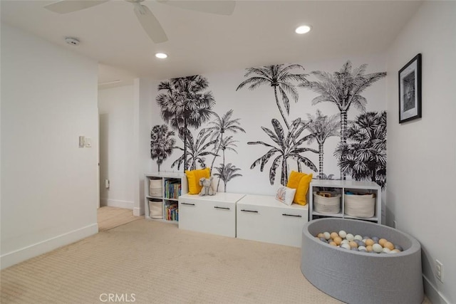 1792 Kenwood Pl, Costa Mesa, CA 92627 - game room featuring carpet flooring, a ceiling fan, and recessed lighting