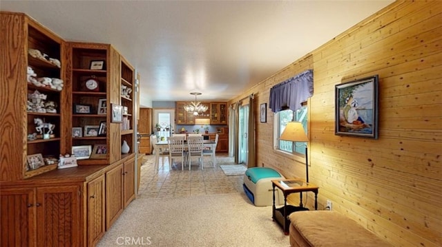 21645 Jobs Peak Rd, Cedarpines Park, CA 92322 - sitting room with wood walls and a chandelier